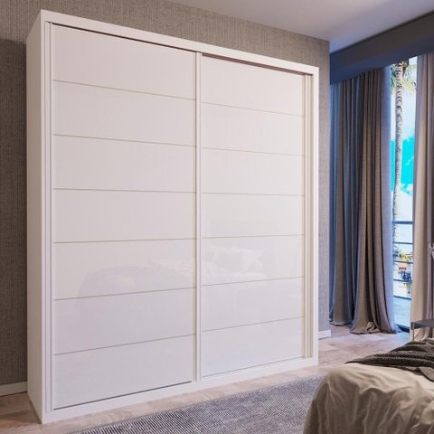 Guarda Roupa Solteiro Titan 2 Portas Correr 2 Gavetas MDF Branco Bom Pastor Móveis 138cm