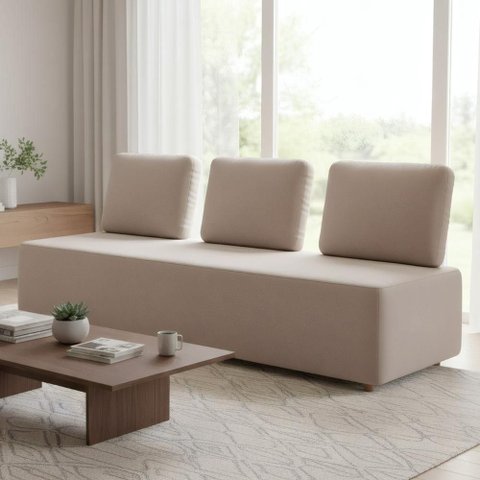 Sofá 3 Lugares 222cm Sala de Estar Rovier Veludo Bege Z32 - Mpozenato
