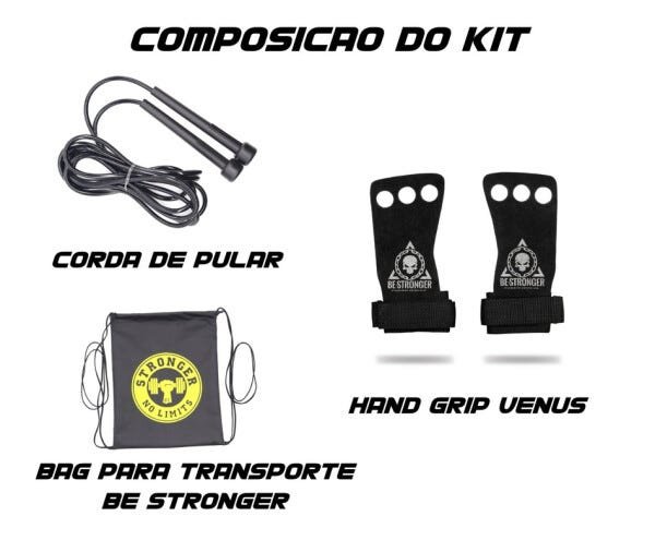 Kit Treinamento Cross Training Unissex Be Stronger: Grip Vênus + Corda de Pular + Bag para - M - 2