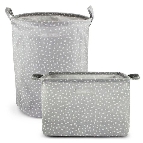 Conjunto de Cesto para Roupa-brinquedo e Cesto Organizador Retangular Cinza - Bolinha