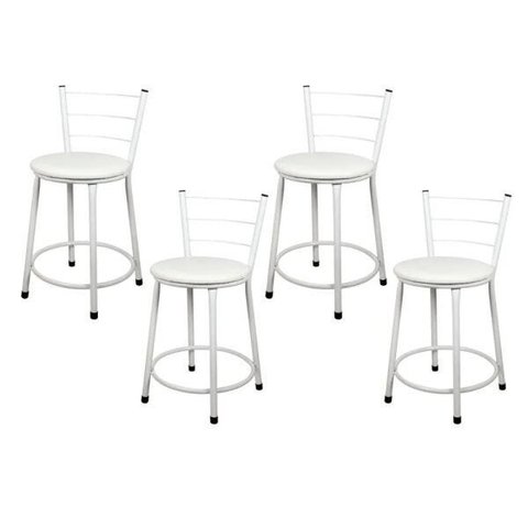 Jogo 4 Banquetas Baixa Para Cozinha Branca Assento Branco
