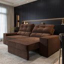 Ver imagem 1 de Sofá com Chaise Larissa 4 Lugares Retrátil e Reclinável 232cm Marrom Cialar Móveis