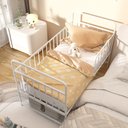 Ver imagem 2 de Mini Cama Infantil Solteiro em Aço Branco com Proteção Lateral para Quarto Infantil