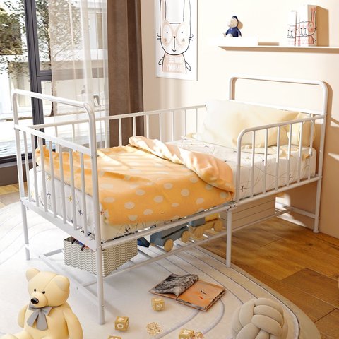 Mini Cama Infantil de Metal com Grade de Proteção Branca