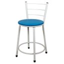 Ver imagem 2 de Jogo 4 Banquetas Baixa Para Cozinha Branca Assento Azul