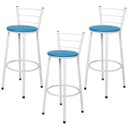 Ver imagem 1 de Jogo 3 Banquetas Altas Para Cozinha Branca Epoxi Assento Azul