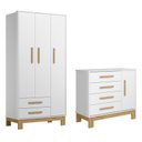 Ver imagem 1 de Jogo de Quarto Q Encanto Slim Guarda Roupa e Cômoda Branco - Qmovi