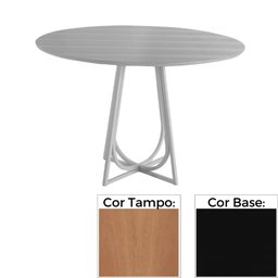 Mesa de Jantar Redonda 70cm Mh-5299 Madeira Eucalipto Fosca Base Preta - 1