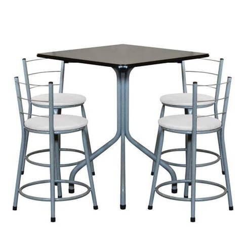 Conjunto Mesa Quadrada 68x68cm Cinza com 4 Banquetas Epoxi