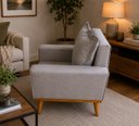 Ver imagem 6 de Poltrona Portofino Retro Pes Palito Linho Sala Marron 85cm