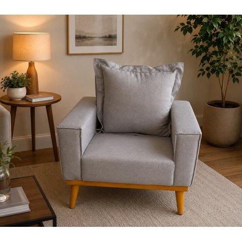 Poltrona Portofino Retro Pes Palito Linho Sala Marron 85cm