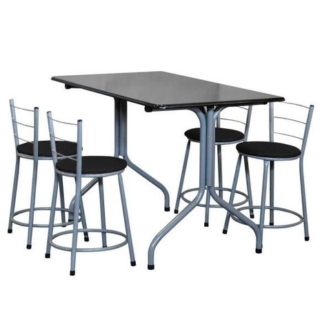 Conjunto Mesa Retangular 70x120cm Cinza com 4 Banquetas Epoxi