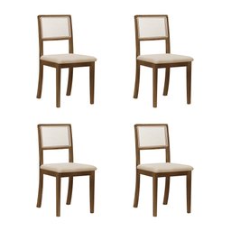 Kit 4 Cadeiras de Jantar Luxo Madeira Maciça Imbuia Encosto Telinha Palha Estofada Veludo Bege Rubi - 1