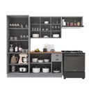 Ver imagem 4 de Cozinha Modulada 4 Peças Cristaleira Balcão com Tampo 2 Aéreos 100% MDF com Rodapé Bari Cinza/Titanio Fosco