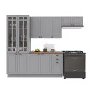 Ver imagem 2 de Cozinha Modulada 4 Peças Cristaleira Balcão com Tampo 2 Aéreos 100% MDF com Rodapé Bari Cinza/Titanio Fosco