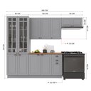Ver imagem 3 de Cozinha Modulada 4 Peças Cristaleira Balcão com Tampo 2 Aéreos 100% MDF com Rodapé Bari Cinza/Titanio Fosco