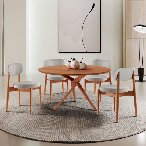 Conjunto Sala de Jantar Mesa Hope Tampo 120cm Redondo Laminado e 4 Cadeiras Hope Soft Marrom/Quartzo