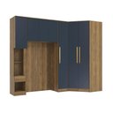 Ver imagem 2 de Guarda Roupa Quarto Modulado Solteiro Adapt  5 Peças Nogueira/Azul Profundo - Kappesberg