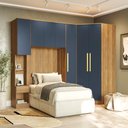 Ver imagem 1 de Guarda Roupa Quarto Modulado Solteiro Adapt  5 Peças Nogueira/Azul Profundo - Kappesberg