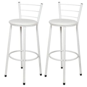 Jogo 2 Banquetas Altas Para Cozinha Branca Epoxi Assento Branco
