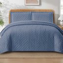 Ver imagem 1 de Kit Cobre Leito Elegance King Percal 300 Fios Colcha Matelassê Plissado 3 Peças Azul Jeans
