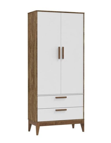 Guarda-Roupa Nature 2 Portas Branco Soft com Teka e Eco Wood - Matic Móveis - 1