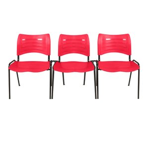 Kit com 3 Cadeiras Iso Turim plastica Igreja Recepção Escola Vermelha PopMov kit 3 cadeira iso