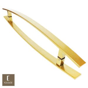 Puxador Para Portas Duplo em Aço Inox 304 Modelo Lugui Dourado Metálico Acetinado para portas: - 80 