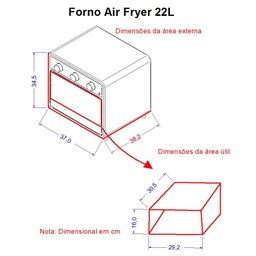 Forno Air Fryer 22l Fogatti - Multifunções - 3 Forno Air Fryer 22l Fogatti - Multifunções - 3