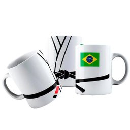 Caneca Cerâmica Jiu Jitsu Faixa Preta Bandeira Brasil Kimono - 1