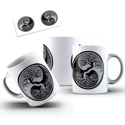Caneca Cerâmica Yin Yan Equilíbrio Árvore Da Vida E Da Morte - 2