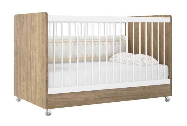 Quarto de Bebê Completo Floc 3 Portas Castanho com Branco Acetinado - Móveisaqui - 2