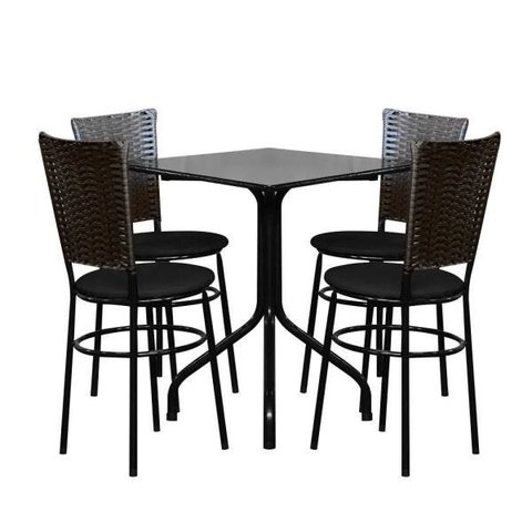 Conjunto Mesa Quadrada 68x68cm Preta com 4 Cadeiras Café
