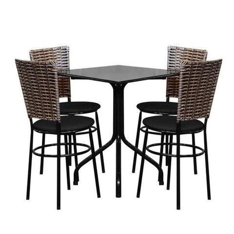 Conjunto Mesa Quadrada 68x68cm Preta com 4 Cadeiras Cappuccino