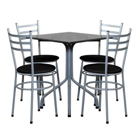 Conjunto Mesa Quadrada 68x68cm Cinza com 4 Cadeiras Epoxi