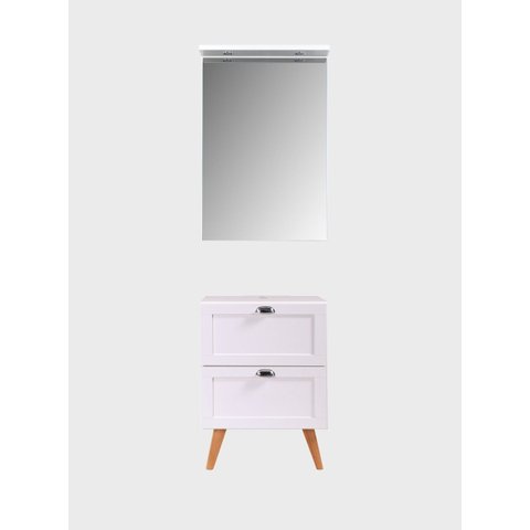Gabinete para Banheiro com Tampo e Espelheira 60cm Retro Mdf Branco Milano - On Móveis