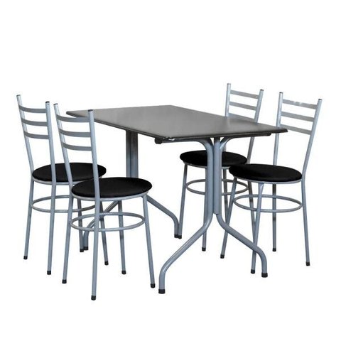 Conjunto Mesa Retangular 70x120cm Cinza com 4 Cadeiras Epoxi