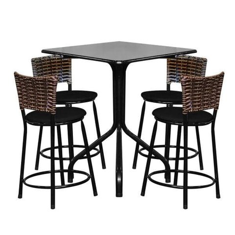 Conjunto Mesa Quadrada 68x68cm Preta com 4 Banquetas Cappuccino