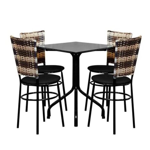 Conjunto Mesa Quadrada 68x68cm Preta 4 Cadeiras Cappuccino Premium