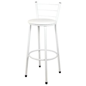 Banqueta Alta Para Cozinha Branca Epoxi Assento Branco