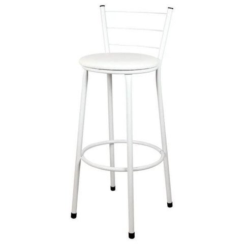 Banqueta Alta Para Cozinha Branca Epoxi Assento Branco