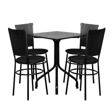 Conjunto Mesa Quadrada 68x68cm Preta com 4 Cadeiras Pretas