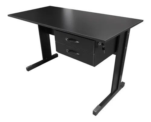 Mesa Para Escritório Reta Com 2 Gavetas 1,20 X 60 Pés Em Aço - Preta - 1