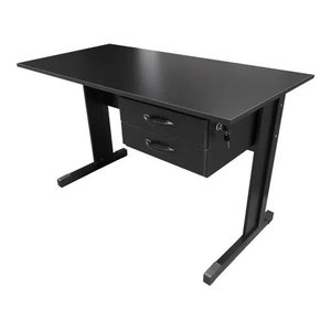 Mesa Para Escritório Reta Com 2 Gavetas 1,20 X 60 Pés Em Aço - Preta
