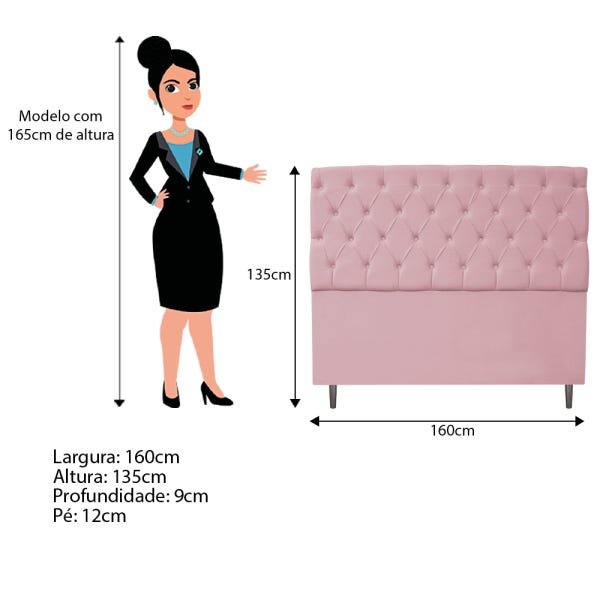 Kit Cabeceira e Calçadeira Liverpool 160 cm Queen Size Corano Rosa Bebê - Doce Sonho Móveis - 4