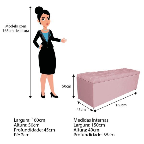 Kit Cabeceira e Calçadeira Liverpool 160 cm Queen Size Corano Rosa Bebê - Doce Sonho Móveis - 5