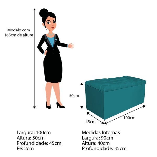 Kit Cabeceira e Calçadeira Liverpool 100 cm Solteiro Suede Azul Turquesa - Doce Sonho Móveis - 2