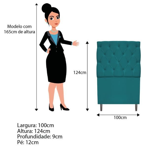 Kit Cabeceira e Calçadeira Liverpool 100 cm Solteiro Suede Azul Turquesa - Doce Sonho Móveis - 1