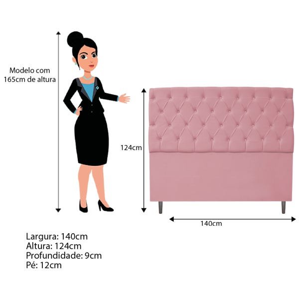 Cabeceira Estofada Liverpool 140 cm Casal Suede Rosa Bebê - Doce Sonho Móveis - 3