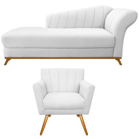 Kit Diva Recamier Vanessa 185cm Lado Esquerdo e 01 Poltrona Laura Suede Doce Sonho Móveis Branco